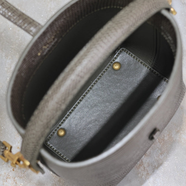YSL 25S LE 37 MINI 15 IN BROWN LIZARD PATTERN CALFSKIN GOLD HARDWARE