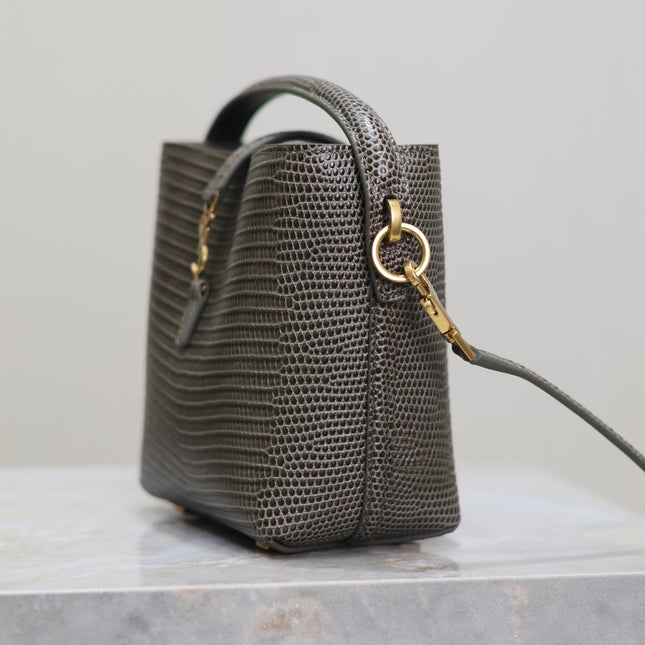YSL 25S LE 37 MINI 15 IN BROWN LIZARD PATTERN CALFSKIN GOLD HARDWARE