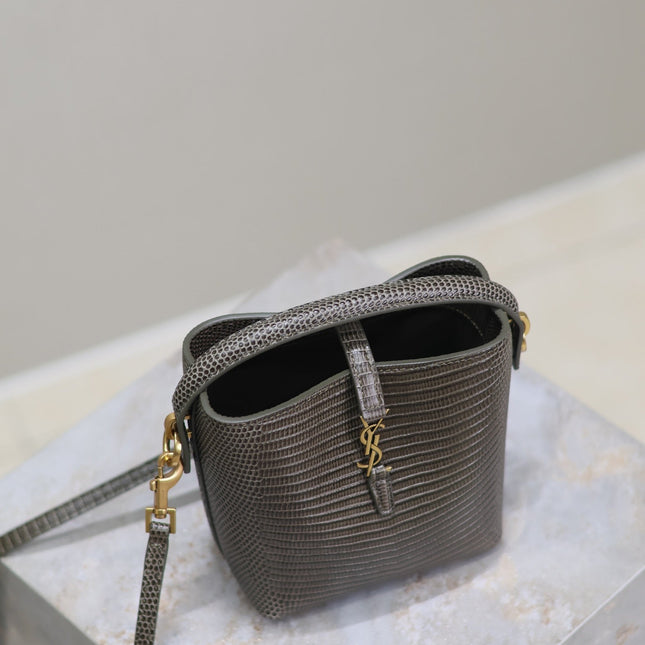 YSL 25S LE 37 MINI 15 IN BROWN LIZARD PATTERN CALFSKIN GOLD HARDWARE