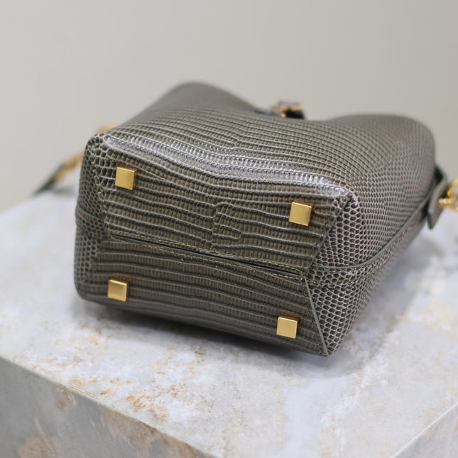 YSL 25S LE 37 MINI 15 IN BROWN LIZARD PATTERN CALFSKIN GOLD HARDWARE