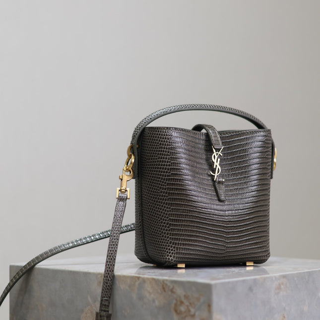 YSL 25S LE 37 MINI 15 IN BROWN LIZARD PATTERN CALFSKIN GOLD HARDWARE