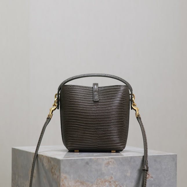YSL 25S LE 37 MINI 15 IN BROWN LIZARD PATTERN CALFSKIN GOLD HARDWARE