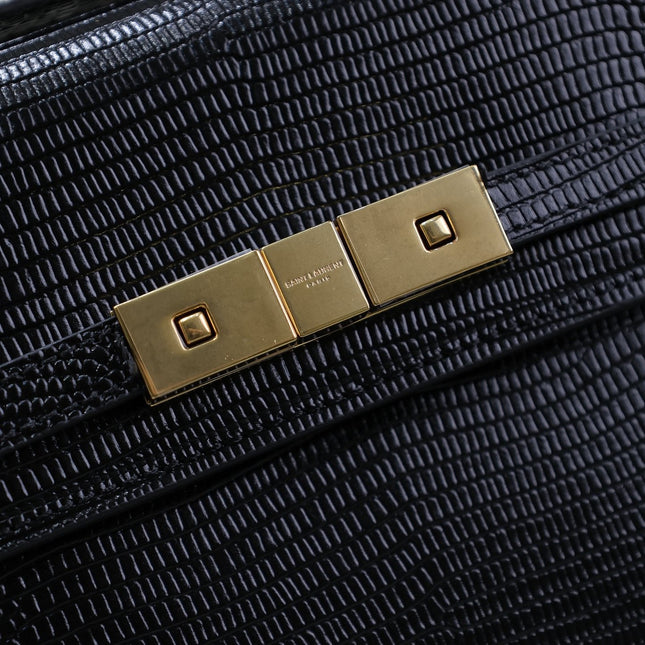 YSL 25S MINI MANHATTAN 19 IN BLACK SHINY CROCODILE CALFSKIN GOLD HARDWARE