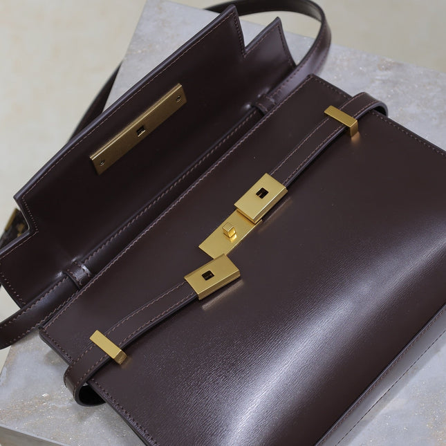 YSL 25S MANHATTAN SMALL 24 IN ROUGE CABERNET CALFSKIN GOLD HARDWARE