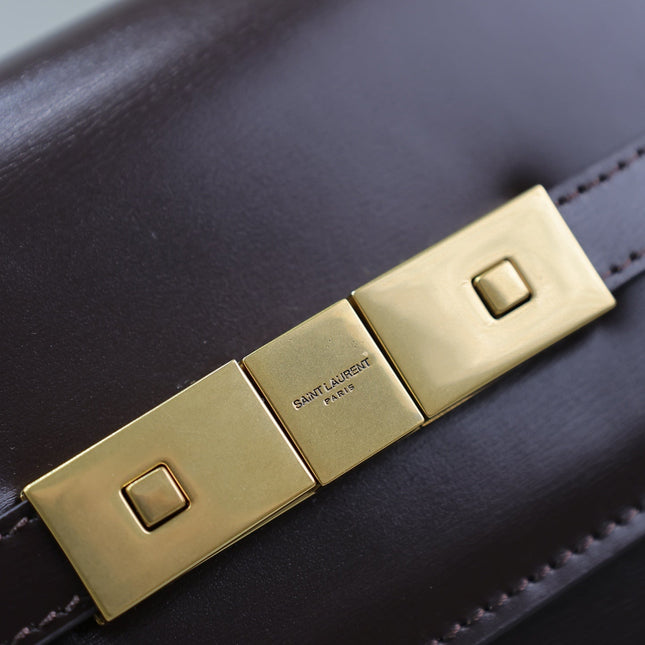 YSL 25S MANHATTAN SMALL 24 IN ROUGE CABERNET CALFSKIN GOLD HARDWARE