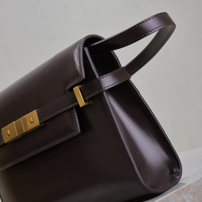 YSL 25S MANHATTAN SMALL 24 IN ROUGE CABERNET CALFSKIN GOLD HARDWARE