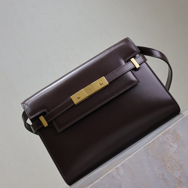 YSL 25S MANHATTAN SMALL 24 IN ROUGE CABERNET CALFSKIN GOLD HARDWARE