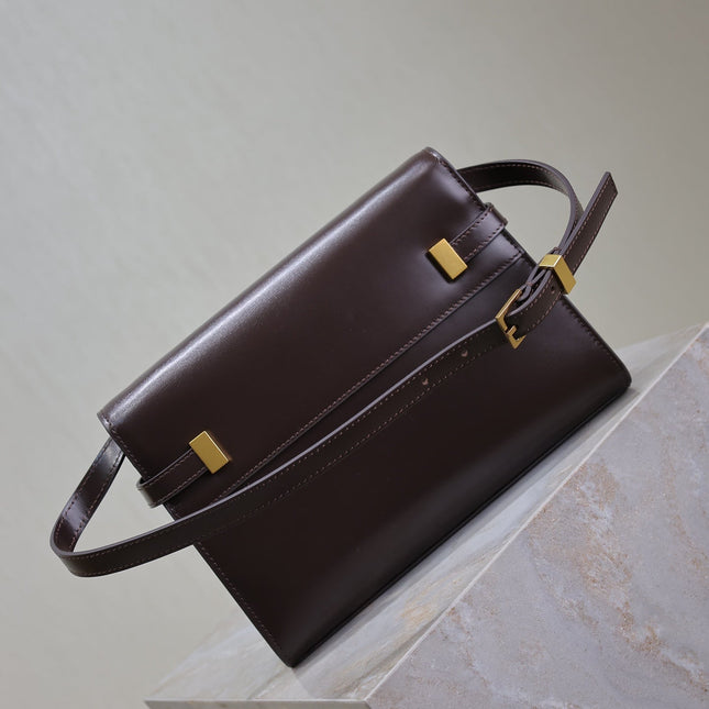 YSL 25S MANHATTAN SMALL 24 IN ROUGE CABERNET CALFSKIN GOLD HARDWARE