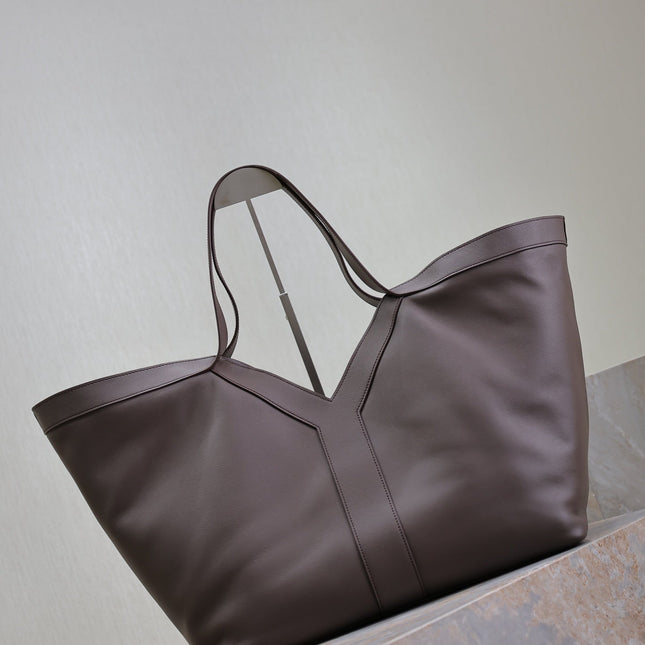 YSL 25S Y TOTE 50 IN PURPLE BROWN CALFSKIN GOLD HARDWARE
