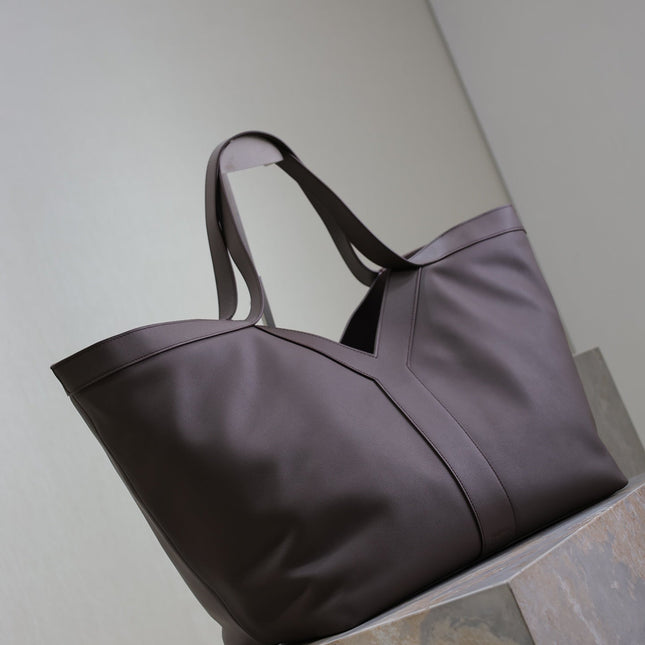YSL 25S Y TOTE 50 IN PURPLE BROWN CALFSKIN GOLD HARDWARE