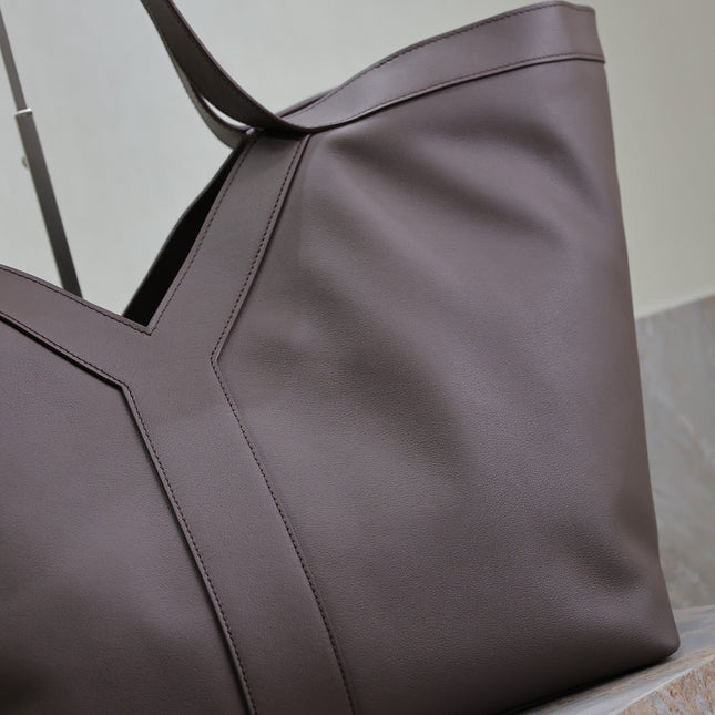 YSL 25S Y TOTE 50 IN PURPLE BROWN CALFSKIN GOLD HARDWARE