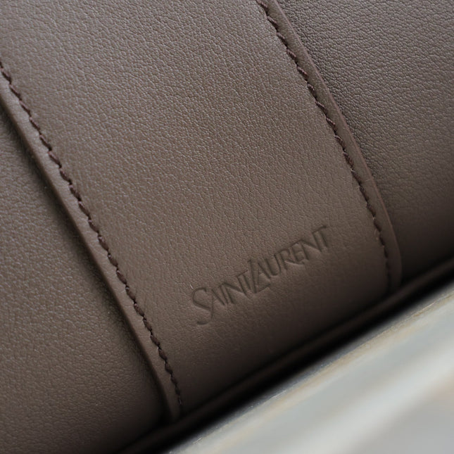 YSL 25S Y TOTE 50 IN PURPLE BROWN CALFSKIN GOLD HARDWARE