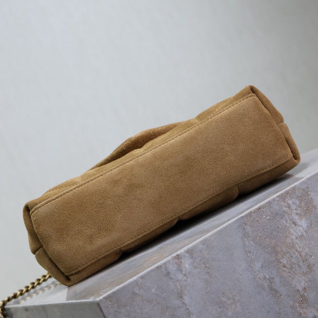YSL 25S LOULOU PUFFER MINI 23 IN TAN BROWN SUEDE GOLD HARDWARE