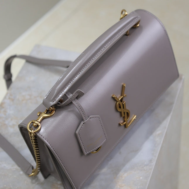 YSL 25S SUNSET MM 25 IN GRAYISH PURPLE CALFSKIN GOLD HARDWARE