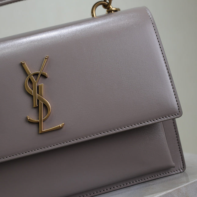 YSL 25S SUNSET MM 25 IN GRAYISH PURPLE CALFSKIN GOLD HARDWARE