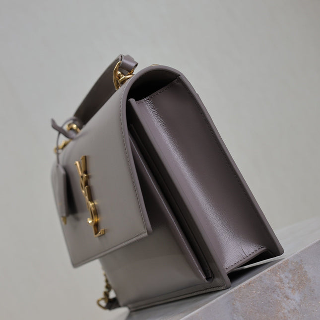 YSL 25S SUNSET MM 25 IN GRAYISH PURPLE CALFSKIN GOLD HARDWARE