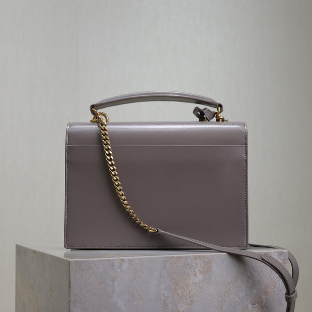 YSL 25S SUNSET MM 25 IN GRAYISH PURPLE CALFSKIN GOLD HARDWARE