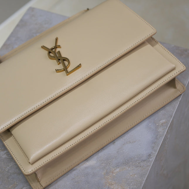 YSL 25S SUNSET MM 25 IN NUDE CALFSKIN GOLD HARDWARE