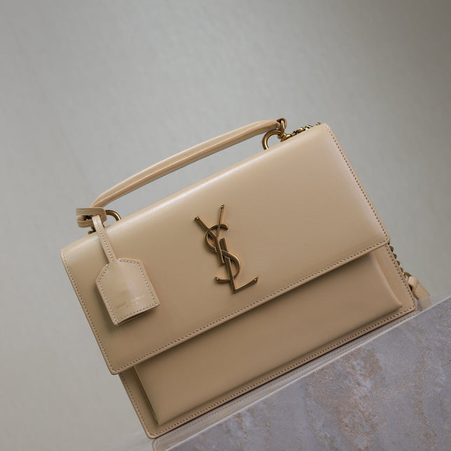 YSL 25S SUNSET MM 25 IN NUDE CALFSKIN GOLD HARDWARE