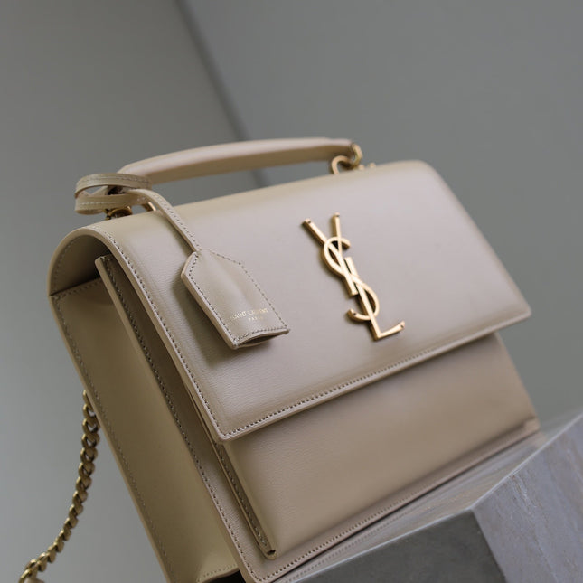 YSL 25S SUNSET MM 25 IN NUDE CALFSKIN GOLD HARDWARE