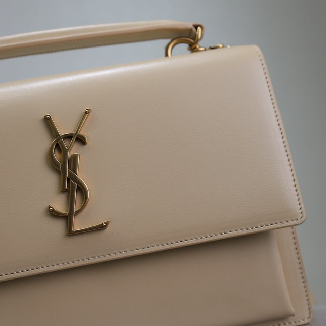 YSL 25S SUNSET MM 25 IN NUDE CALFSKIN GOLD HARDWARE