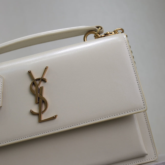 YSL 25S SUNSET MM 25 IN IVORY CALFSKIN GOLD HARDWARE