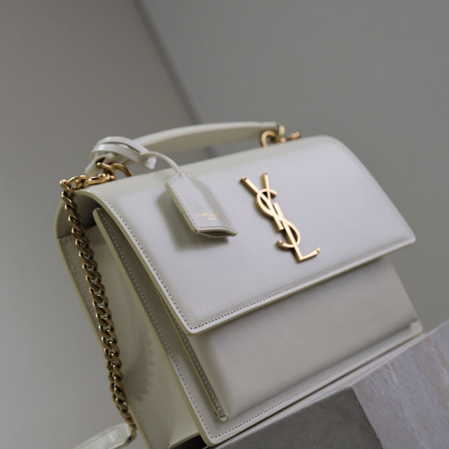 YSL 25S SUNSET MM 25 IN IVORY CALFSKIN GOLD HARDWARE