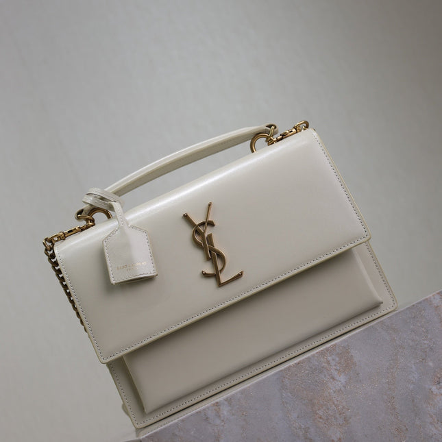 YSL 25S SUNSET MM 25 IN IVORY CALFSKIN GOLD HARDWARE