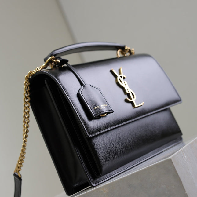 YSL 25S SUNSET MM 25 IN BLACK CALFSKIN GOLD HARDWARE
