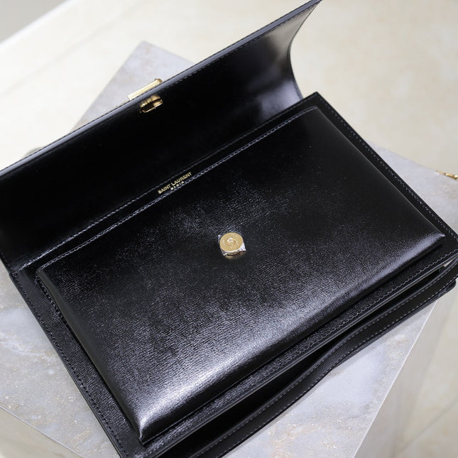 YSL 25S SUNSET MM 25 IN BLACK CALFSKIN GOLD HARDWARE