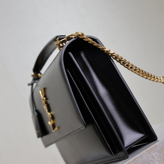 YSL 25S SUNSET MM 25 IN BLACK CALFSKIN GOLD HARDWARE