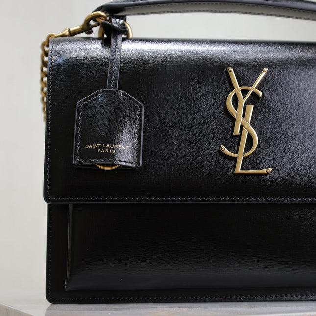 YSL 25S SUNSET MM 25 IN BLACK CALFSKIN GOLD HARDWARE
