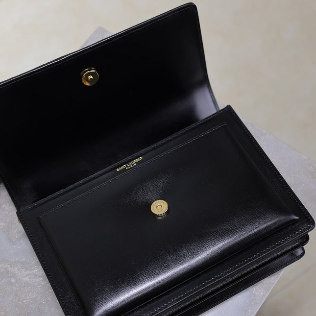 YSL 25S SUNSET BAG 22 IN BLACK CALFSKIN AND SUEDE GOLD HARDWARE