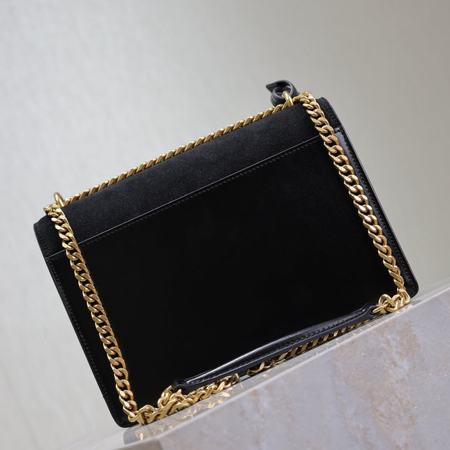 YSL 25S SUNSET BAG 22 IN BLACK CALFSKIN AND SUEDE GOLD HARDWARE
