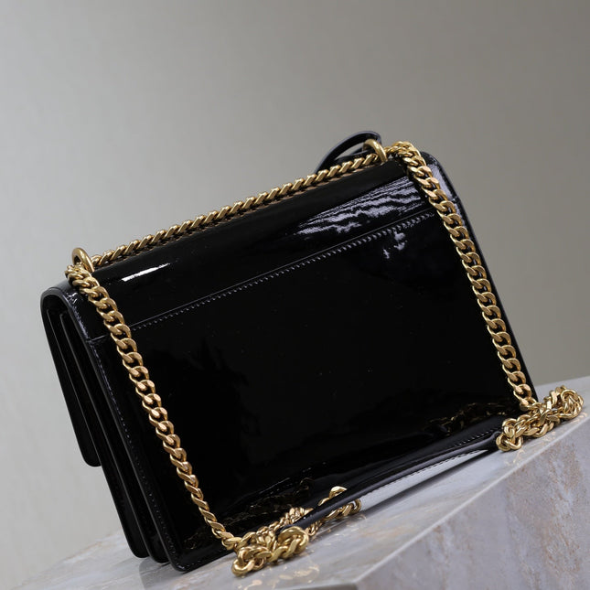 YSL 25S SUNSET MEDIUM 22 IN BLACK SHINY CALFSKIN GOLD HARDWARE