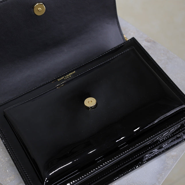 YSL 25S SUNSET MEDIUM 22 IN BLACK SHINY CALFSKIN GOLD HARDWARE