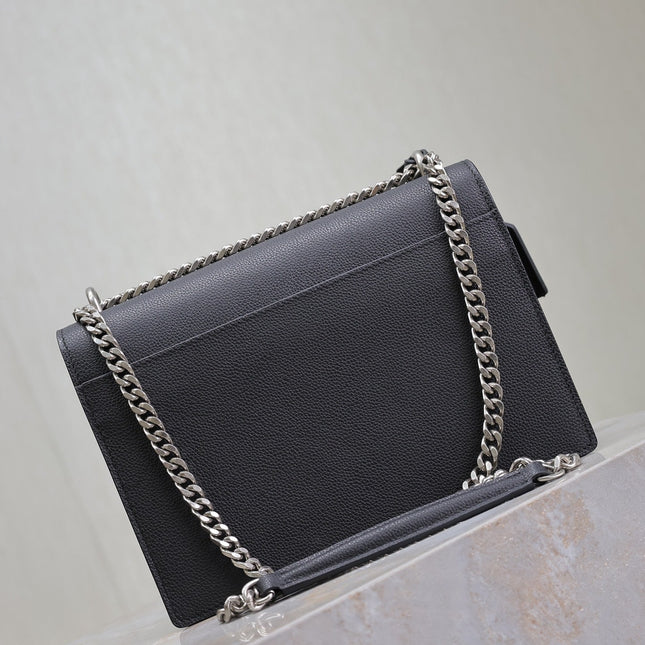 YSL 25S SUNSET MEDIUM 22 IN BLACK GRAINED CALFSKIN SILVER HARDWARE