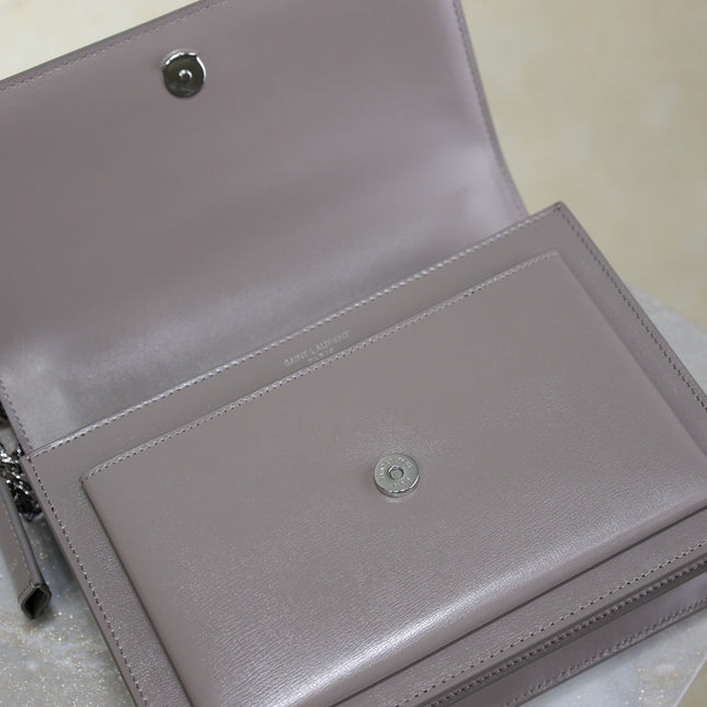 YSL 25S SUNSET BAG 22 IN DARK PURPLE CALFSKIN SILVER HARDWARE