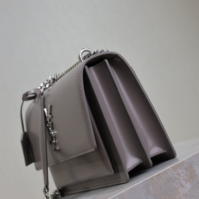 YSL 25S SUNSET BAG 22 IN DARK PURPLE CALFSKIN SILVER HARDWARE