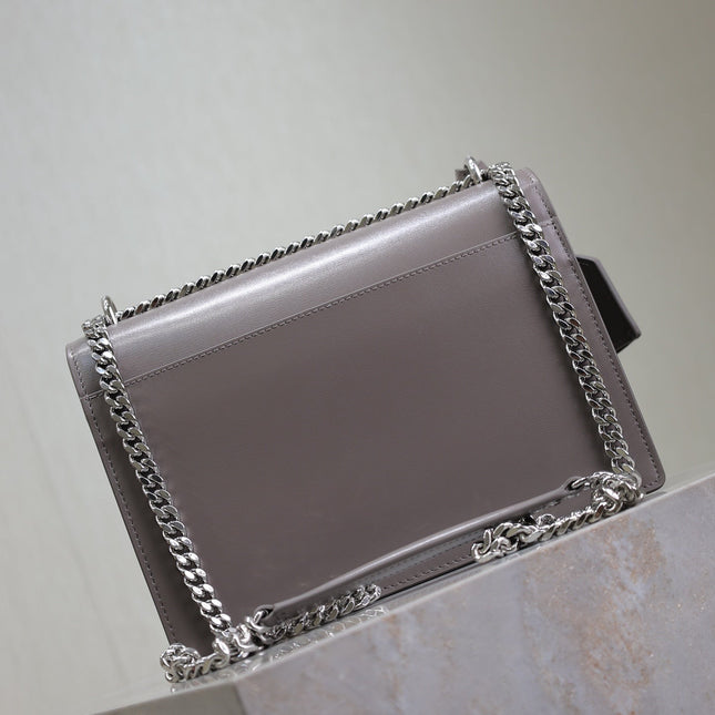 YSL 25S SUNSET BAG 22 IN DARK PURPLE CALFSKIN SILVER HARDWARE