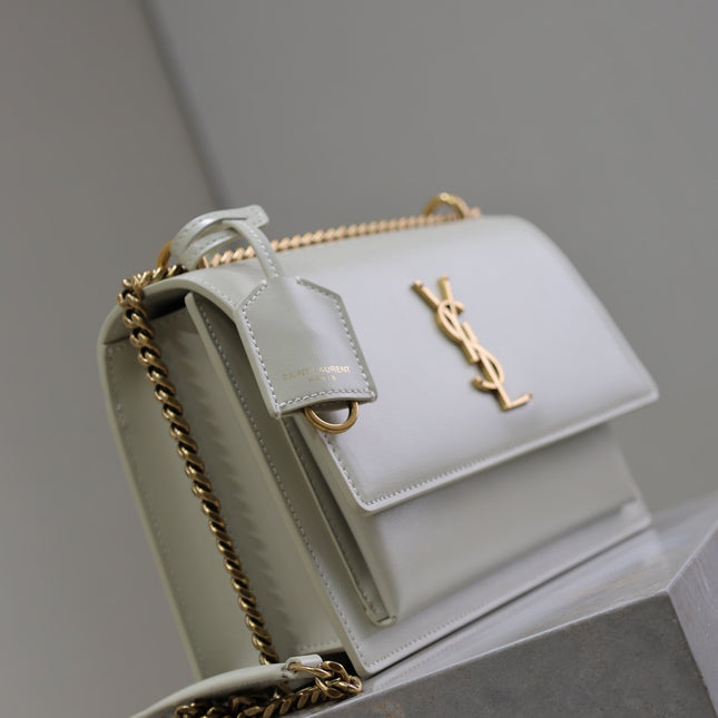 YSL 25S SUNSET BAG 22 IN IVORY CALFSKIN GOLD HARDWARE