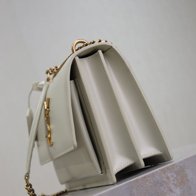 YSL 25S SUNSET BAG 22 IN IVORY CALFSKIN GOLD HARDWARE