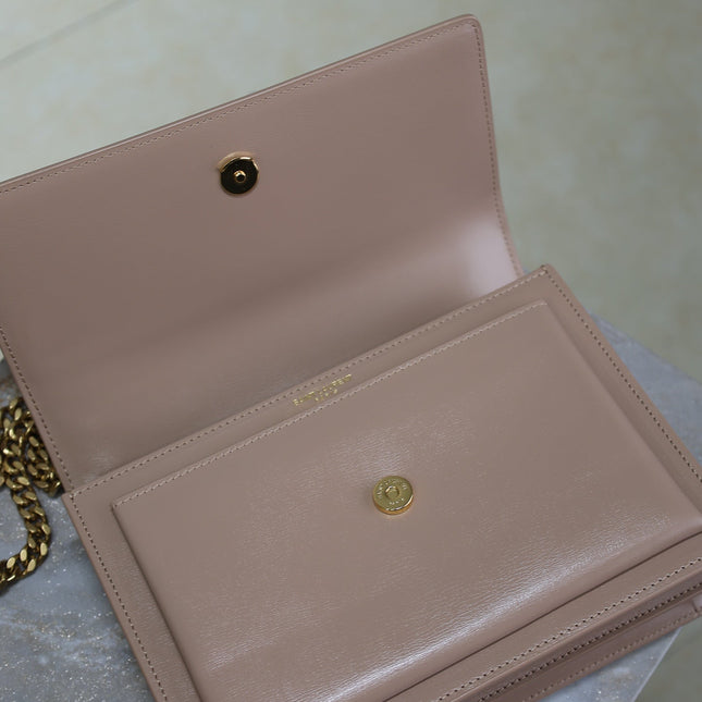 YSL 25S SUNSET BAG 22 IN WARM TAUPE PINK CALFSKIN GOLD HARDWARE