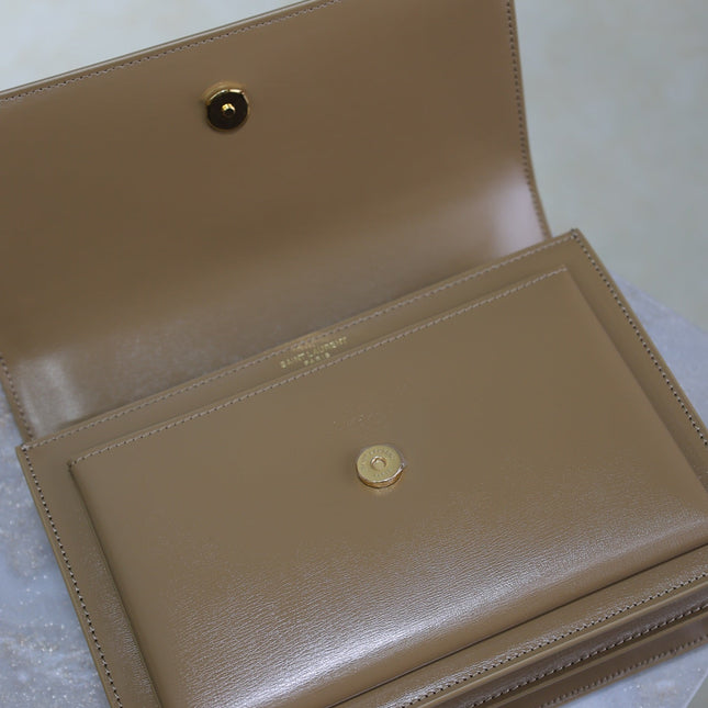 YSL 25S SUNSET BAG 22 IN BROWN CALFSKIN GOLD HARDWARE