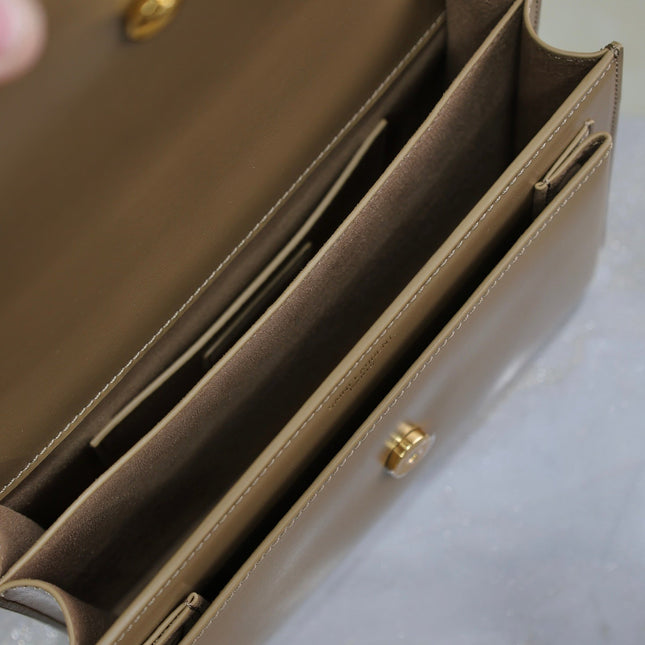 YSL 25S SUNSET BAG 22 IN BROWN CALFSKIN GOLD HARDWARE
