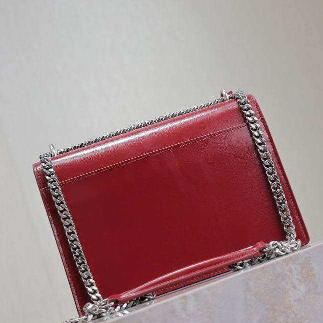 YSL 25S SUNSET BAG 22 IN CRIMSON RED CALFSKIN SILVER HARDWARE
