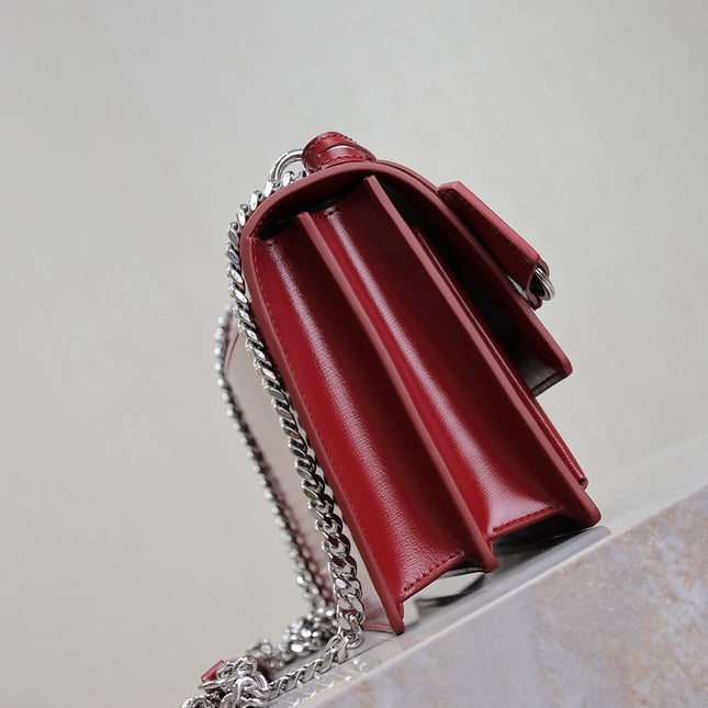YSL 25S SUNSET BAG 22 IN CRIMSON RED CALFSKIN SILVER HARDWARE
