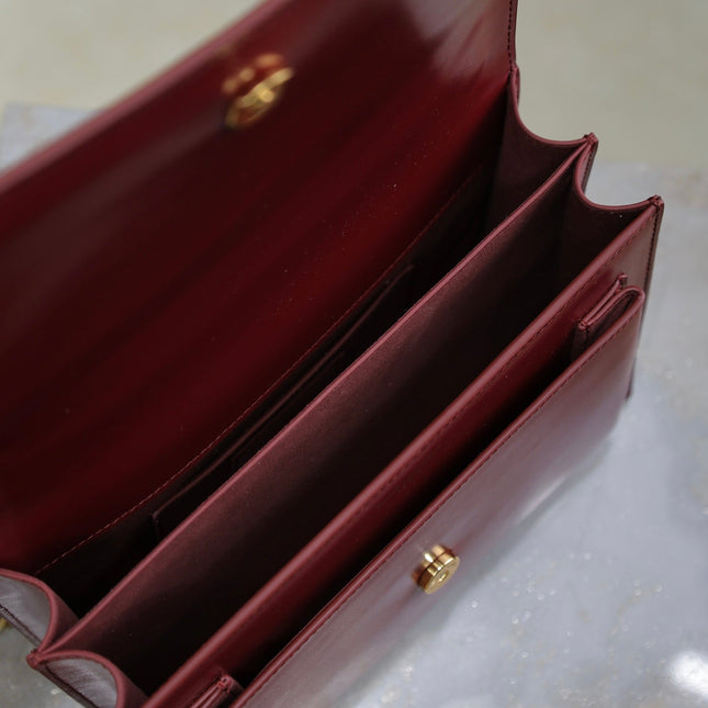 YSL 25S SUNSET BAG 22 IN CRIMSON RED CALFSKIN GOLD HARDWARE