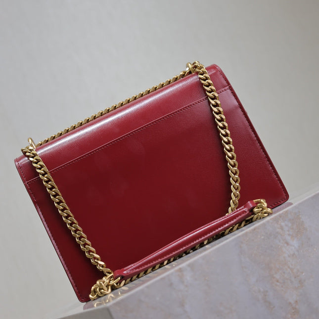 YSL 25S SUNSET BAG 22 IN CRIMSON RED CALFSKIN GOLD HARDWARE