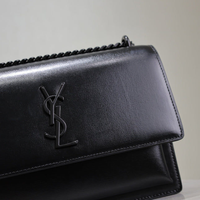 YSL 25S SUNSET BAG 22 IN BLACK CALFSKIN BLACK HARDWARE